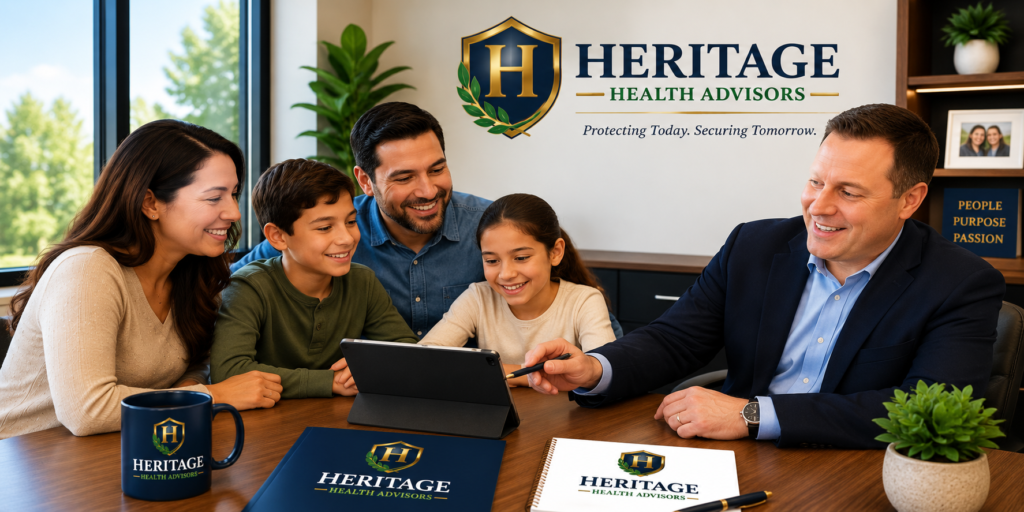 Heritage Health Advisors family consultation reviewing health insurance options